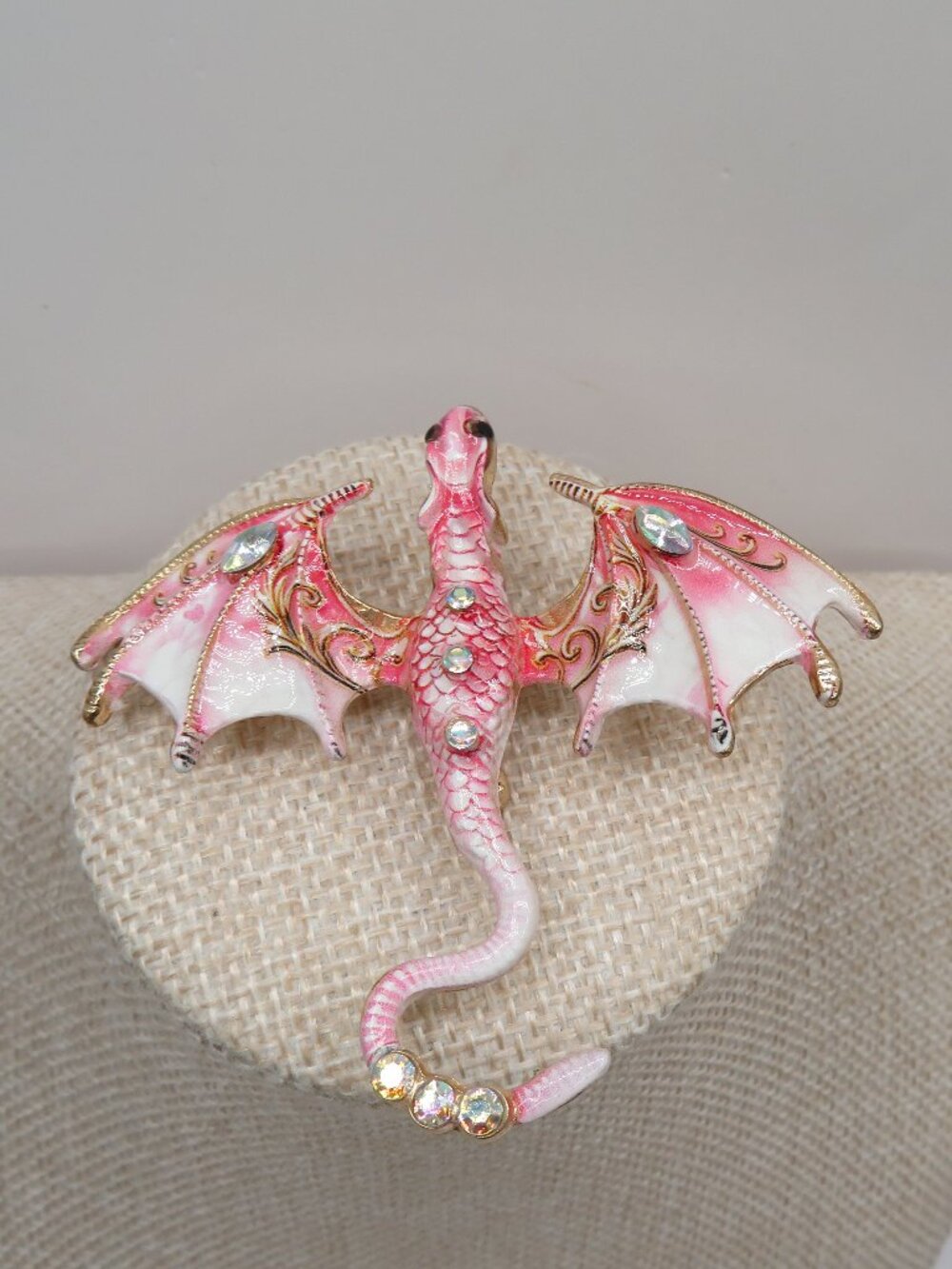 Dragon Pink Enamel Rhinestone Accent Brooch